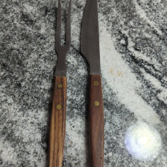 Vintage St. Regis Stainless Japan  Knife & Fork Set Wood Handles - Picture 1 of 7